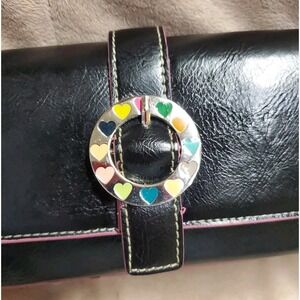 Vintage Vieta Leather Small Black Purse Handbag With Rainbow Color Heart‎ Buckle